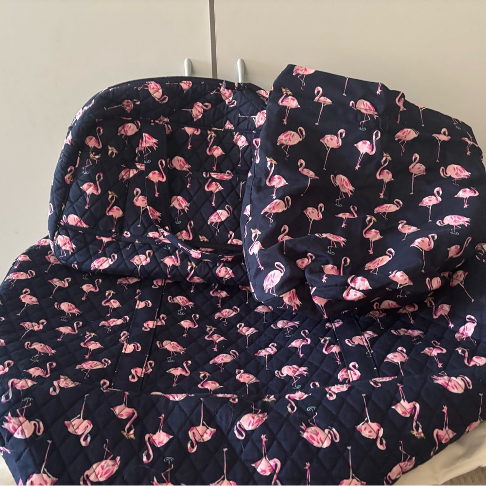 Vera Bradley Pink Flamingo Print Quilted Bag Three Piece Set